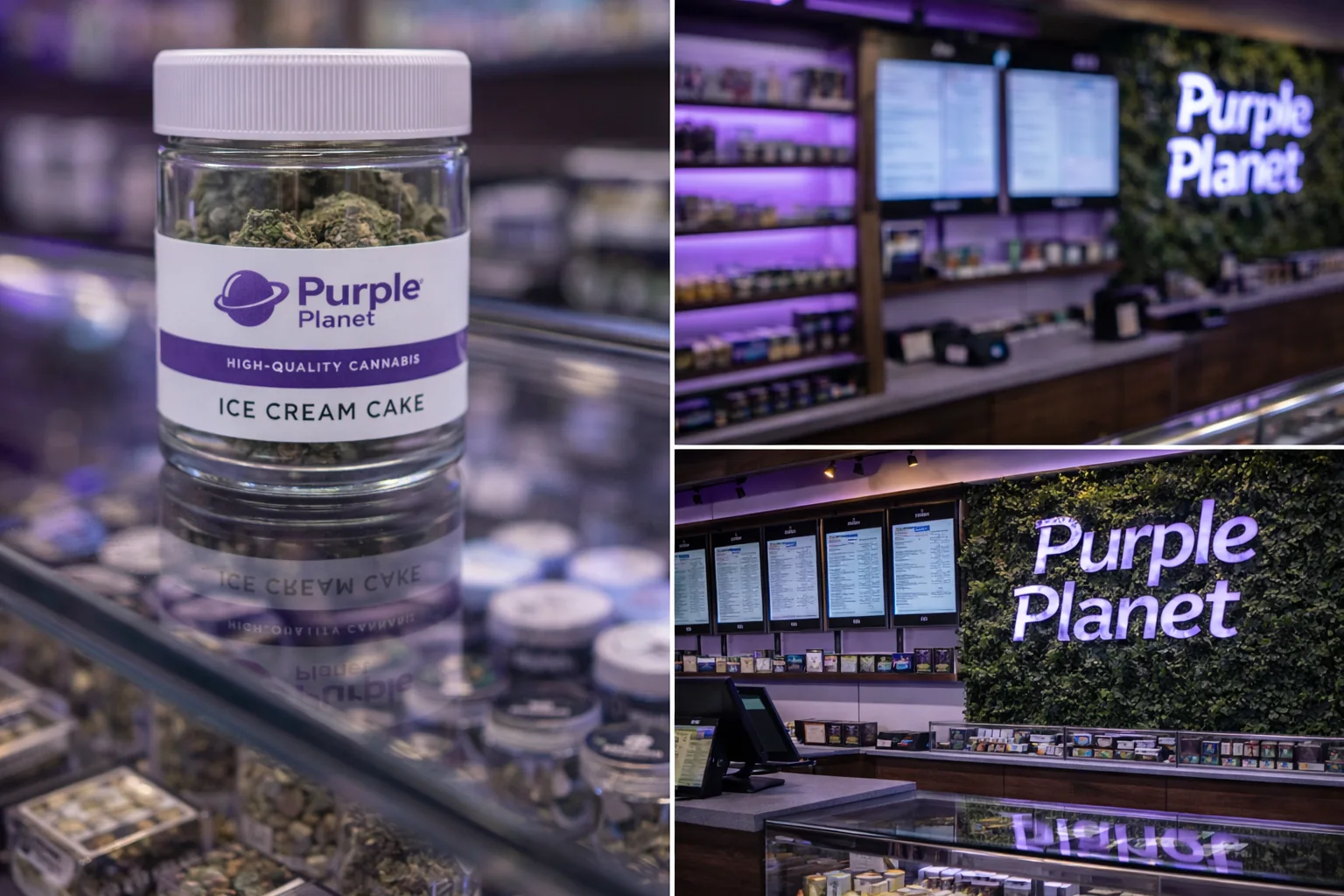 Planet Purple cannabis products on display